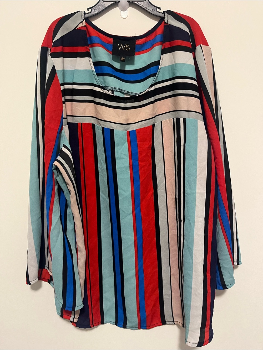 W5 Women's Multistripe Long-Sleeve Top - Red, Light Blue, Black, Cream